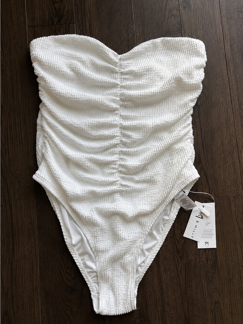 Milly Textured White Ruched One-Piece Swimsuit 🐚